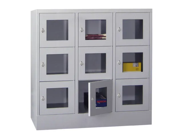 lockerkast,HxBxD 1187x1200x500mm,3x3vakken,RAL7035,front RAL5012