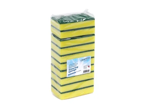 Schuurspons Cleaninq 140x90x28mm geel/groen 10 stuks