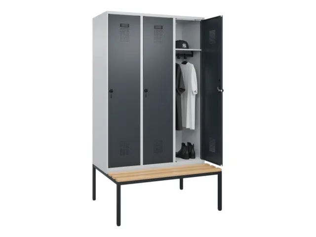 locker met bank,HxBxD 2120x1200x815mm,3vak,vak B 400mm,draaigrendel