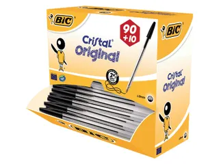 Balpen Bic Cristal medium zwart doos à 90+10 gratis - 1