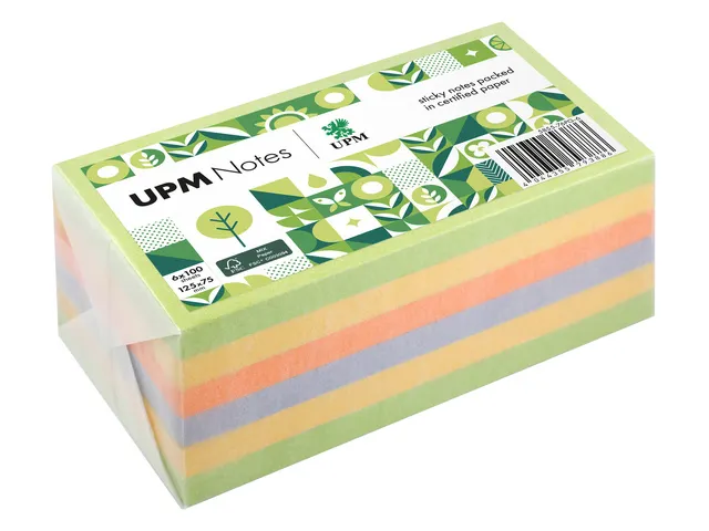 UPM notes 125x75 spring mix assorti pak 6x 100 vel groen, geel, oranje