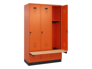 locker met bank,HxBxD 1950x1200x815mm,3vak,vak B 400mm,draaigrendel - 1