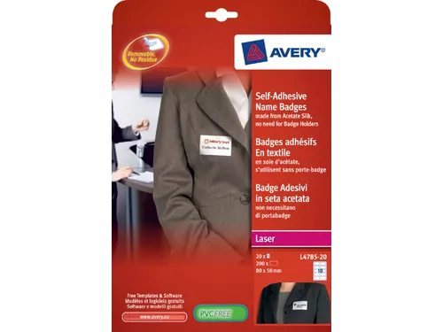 Naambadge etiket Avery L4785-20 80x50mm Laserprinter 200 stuks