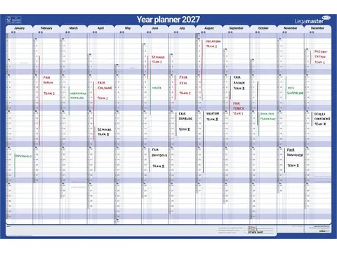 Jaarplanner 2027 Legamaster 1 persoon 90x60cm horizontaal gelamineerd