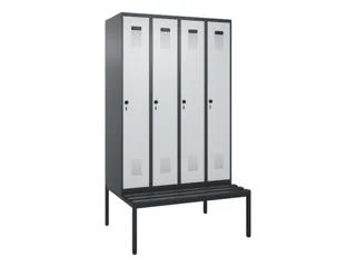 locker met bank,HxBxD 2120x1200x815mm,4vak,vak B 300mm,draaigrendel - 2