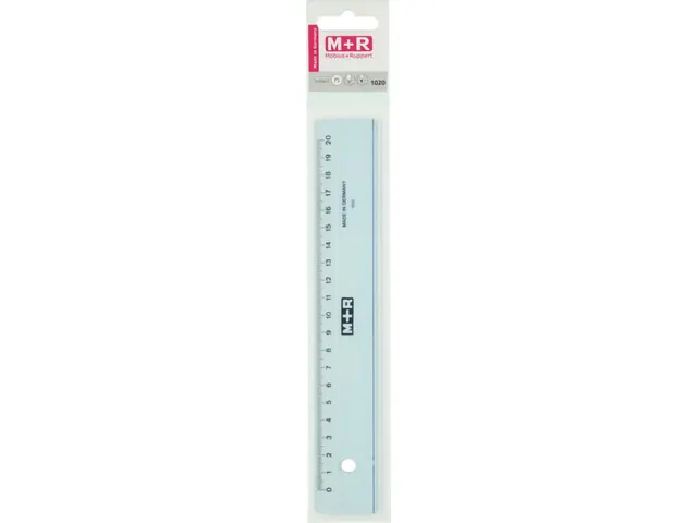 Règle en plastique M+R grise avec étui de rangement 20 cm