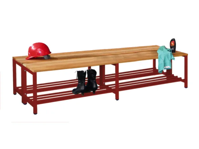 banc double LxP 2000x740mm barrettes en bois hêtre piètement RAL3000