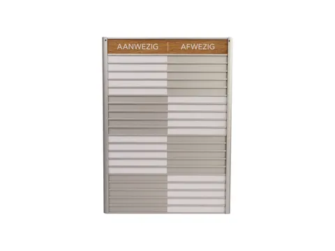 Menoor In-Uit bord 20 namen Aluminium Aanwezig/Afwezig Houtlook