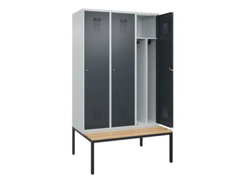 locker met bank,voor scheiding van kleding,HxBxD 2120x1200x815mm,3vak