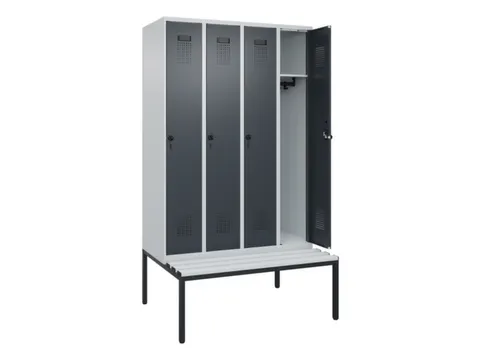 locker met bank,HxBxD 2120x1200x815mm,4vak,vak B 300mm,draaigrendel