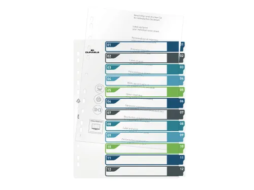 Tabbladen A4+ 12-delig met voorblad nummers 1-12 PP personaliseerbaar