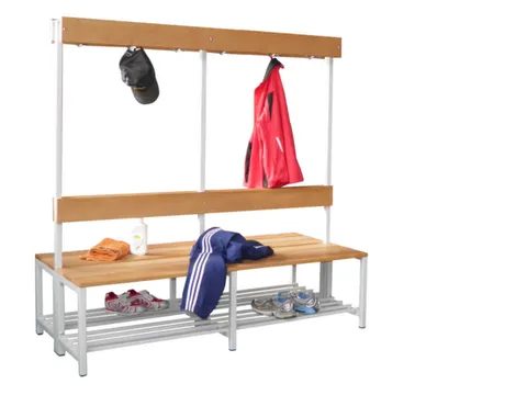 Omkleedbank 2000x770mm Houten Latten M. Schoenenrek Dubbel Lichtgrijs