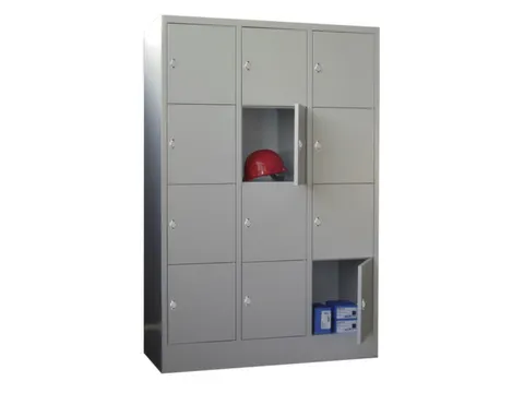 lockerkast,HxBxD 1850x1200x500mm,3x4vakken,RAL7035,front RAL6011