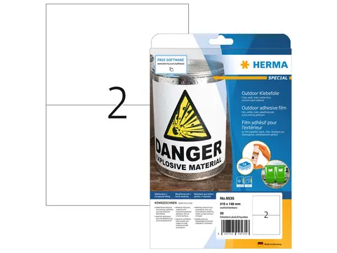 HERMA 9535 Weervast Outdoor folie-etiket A4210x148mm Wit 20 stuks