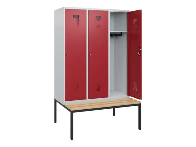 locker met bank,HxBxD 1950x1200x815mm,3vak,vak B 400mm,cilinderslot