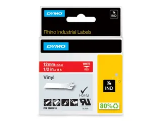 Labeltape Dymo Rhino 1805416 Vinyl 12mmx5.5m Wit op Rood - 3