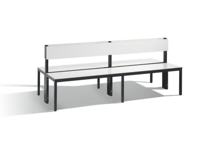 omkleedbank,HxLxD 796x2000x760mm,HPL wit,frame staal RAL7021,leuning