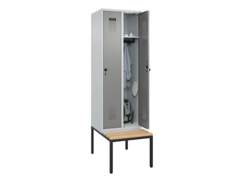 locker met bank,HxBxD 2120x600x815mm,2vak,vak B 300mm,draaigrendel