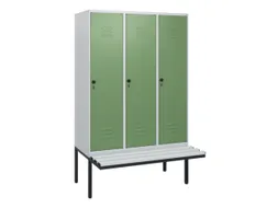 locker met bank,HxBxD 1950x1200x815mm,3vak,vak B 400mm,draaigrendel