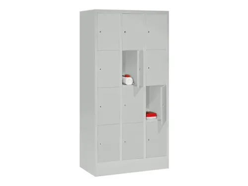 lockerkast,HxBxD 1518x900x500mm,3x4vakken,RAL7035,front RAL7035