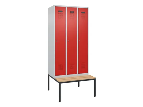 locker met bank,HxBxD 2120x900x815mm,3vak,vak B 300mm,cilinderslot