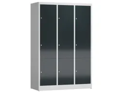 Lockerkast 1800x1185x500mm 3x3 vakken cilinderslot, sokkel, RAL7016