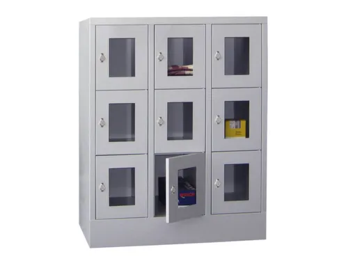 lockerkast,HxBxD 1187x900x500mm,3x3vakken,RAL7035,front RAL5010