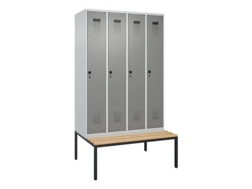 locker met bank,HxBxD 2120x1200x815mm,4vak,vak B 300mm,draaigrendel
