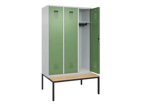 locker met bank,HxBxD 2120x1200x815mm,3vak,vak B 400mm,cilinderslot