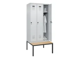 locker met bank,HxBxD 2120x900x815mm,3vak,vak B 300mm,draaigrendel
