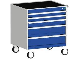 ladekast verrijdbaar 880x800x525mm 5laden romp RAL7035 front RAL5010 - 1