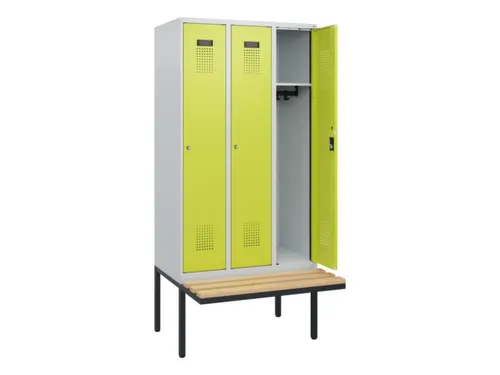locker met bank,HxBxD 1950x900x815mm,3vak,vak B 300mm,cilinderslot