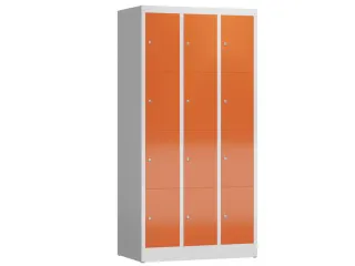 Lockerkast 1800x870x500mm 3x4 vakken cilinderslot, sokkel, RAL3000 - 1