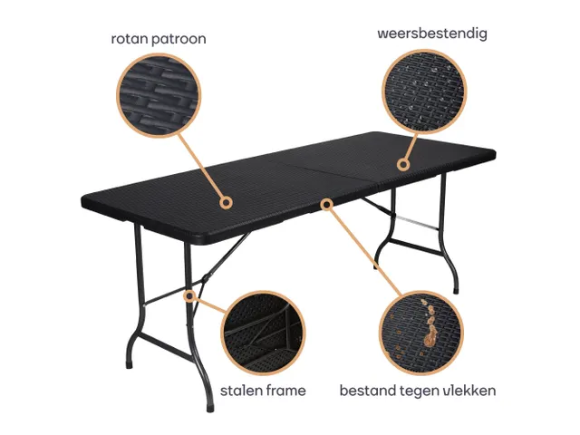 Klaptafel weerbestendige vouwtafel Rotanlook Zwart 180x75x72cm