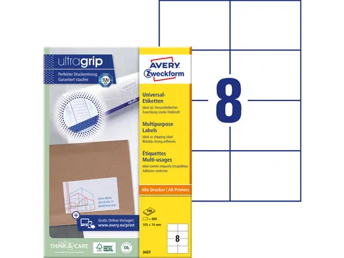 Etiket Avery Zweckform 3427 105x74mm wit 800stuks