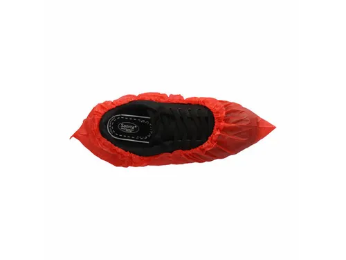 CPE schoenovertrek rood 410x150mm 75 micron geruwd 1000 Stuks