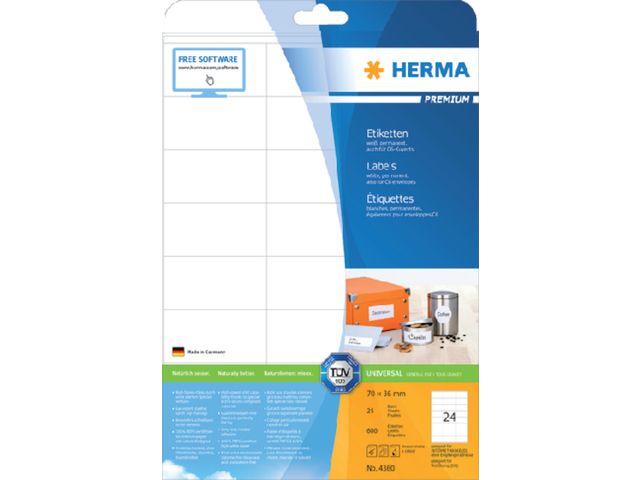 Etiket Herma 4360 70x36mm Premium Wit 600 stuks | HermaLabels.be