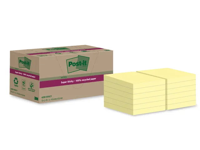 Memoblok Post-it 622 RSS12CY 47,6x47,6mm canary yellow 12 stuks