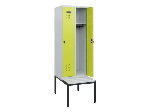 locker met bank,HxBxD 1950x600x815mm,2vak,vak B 300mm,draaigrendel