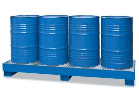 Opvangbak Staal 2420x820x240mm Voor 4x200l Vaten Rooster Blauw