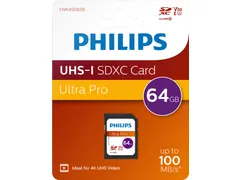 Philips Ultra Pro SDXC Geheugenkaart 64GB UHS-I U3 V30 Class 10 100 MB