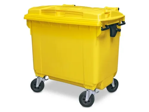 Vuilcontainers,660l,romp HDPE geel,HxBxD 1165x1265x775mm,4zwenkwielen