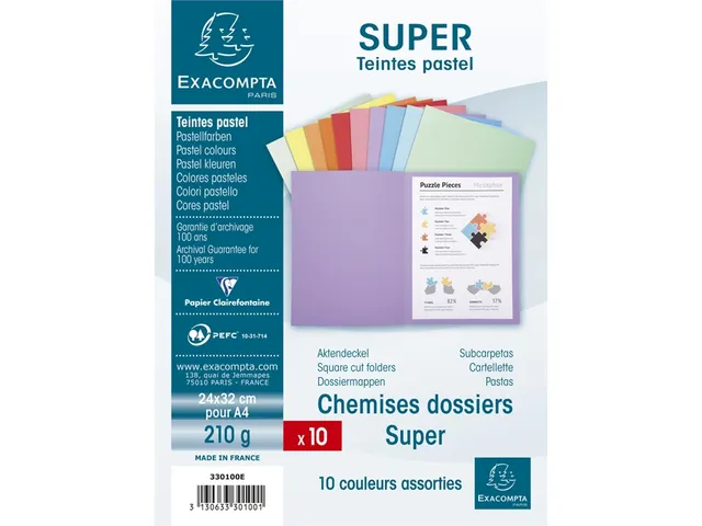 Pak Van 10 Dossiermappen Super 250 - 24x32cm- Assorti