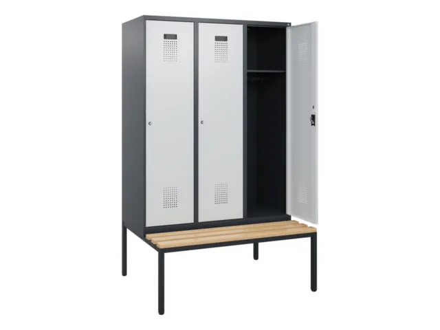 locker met bank,HxBxD 1950x1200x815mm,3vak,vak B 400mm,cilinderslot