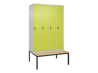 locker met bank,HxBxD 2120x1200x815mm,4vak,vak B 300mm,draaigrendel - 1