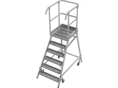 bordestrap,verrijdbaar,bordes H 1,45m,6treden m. R13-laag,aluminium