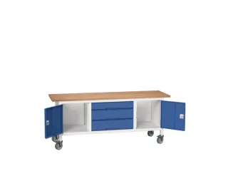 werkbank,HxBxD 830x2000x600mm,multiplexblad,uitrusting: 3laden,2kasten - 1