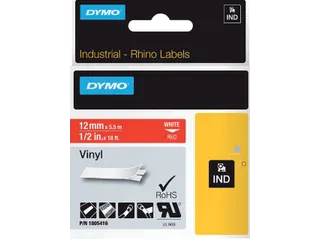 Labeltape Dymo Rhino 1805416 Vinyl 12mmx5.5m Wit op Rood - 1