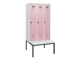 locker met bank,HxBxD 1950x900x815mm,3vak,vak B 300mm,draaigrendel - 2