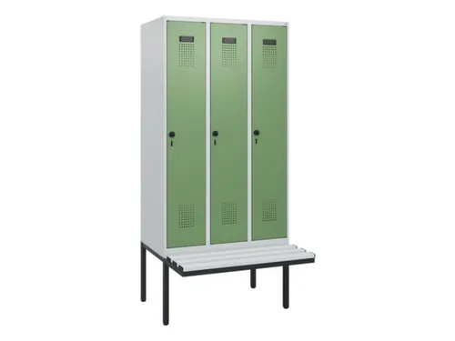 locker met bank,HxBxD 1950x900x815mm,3vak,vak B 300mm,draaigrendel